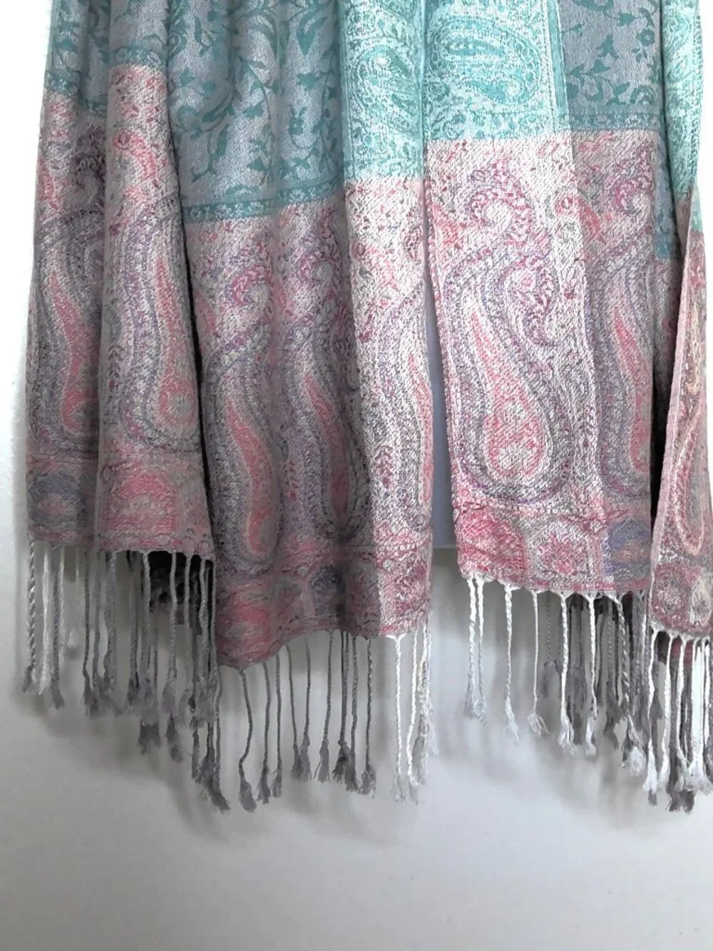 New Rose Blue & Mauve Paisley Scarf / Wrap / Shawl  Soft Large Rectangle Fringed